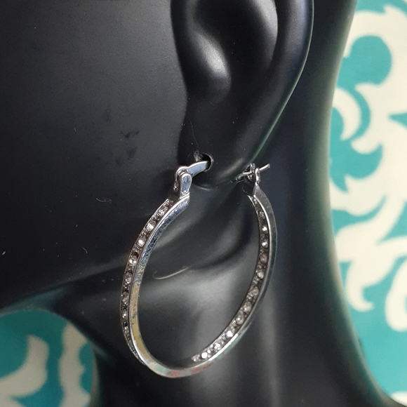 18K Gold Sapphire Hoop-1.5 inches L 1inch Diameter - Picture 3 of 7